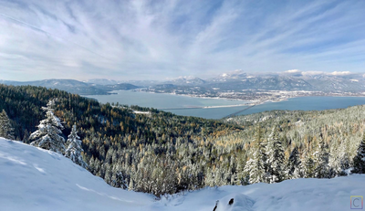 Panoramic overlooking Sandpoint and Pend Oreille River.